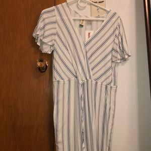 blue and white jumpsuit